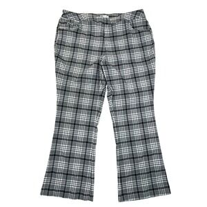 Cato Womens 22W Plaid Flare Leg Pants Black White Hi-Rise Pull On Stretch Career